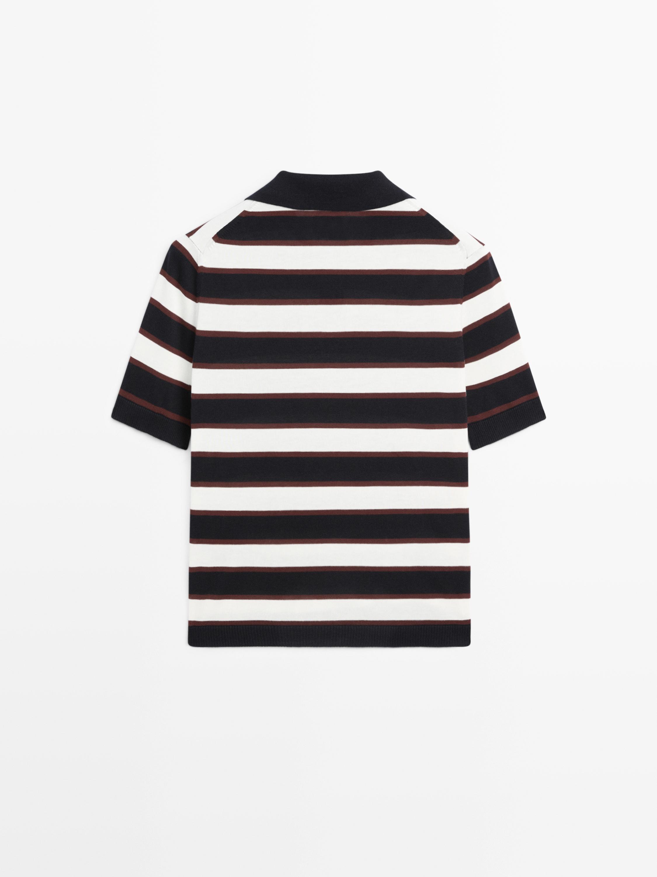 Striped knit polo sweater